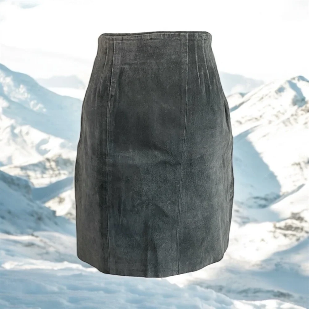 VTG Paul Harris Gray Suede Leather Skirt